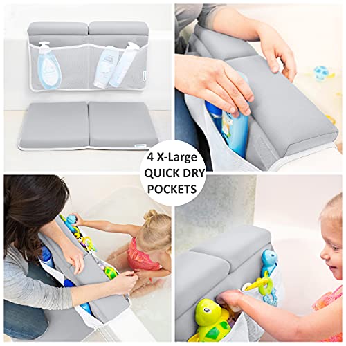 Bath Kneeler and Elbow Rest Pad, 1.75 inch Extra Thick Baby Bath Kneeling Pad and Elbow Pad for Bathtub. Bath Tub Elbow Pad with Infant Toy and Baby Accessories Organizer, Grey - color: Gray