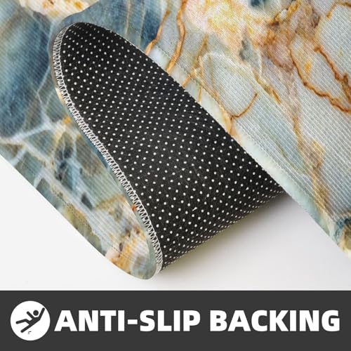 White Cyan Gold Marble Kitchen Rugs Microfiber Floor Mats Cushioned Carpet Runner Rug for Laundry Bathroom Living Room, 2 Piece Set 17"X 47" + 17"X 30" - color: White Cyan Gold Marble