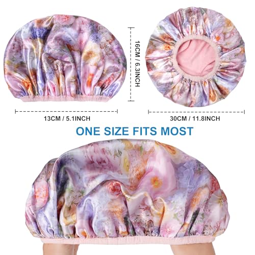 Upgraded Waterproof Terry Shower Caps, Reusable Shower Cap for Women with Long Hair, Soft Absorbent Hair-Protecting Towel Lining Bath Cap, Large Leak-Proof Hair Cap with Fashionable Print Outer-Pink - color: Pink