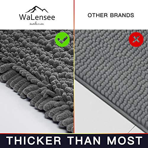 Walensee Bathroom Rug 2 Pieces Set Non Slip Bath Mat (20"x32" Plus 20"x24" U Grey/Gray) Water Absorbent Super Soft Shaggy Chenille Machine Washable Dry Extra Thick Perfect Carpet for Shower Floor - color: Grey, size: 20"x32" plus 20"x24" U