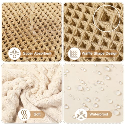 HunnmingRe 3 Pcs Boho Farmhouse Bathroom Shower Curtain Set with Waffle Bath Mat and Towel Cream Waterproof neutral shower curtain Non Slip with 12 Hooks for Bathroom and Hotel Tub Decor 70.87 x 70.87