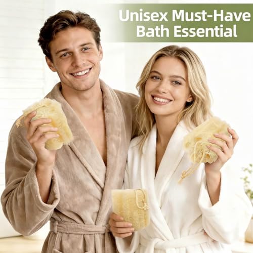 4 Pack HungkaTurn Natural Egyptian Loofah Body Scrubber, 100% Organic Luffa Exfoliating Sponge for Men&Women, Gentle Skin Cleansing Shower Scrubber for Radiant Smooth Skin, Large Spa-Grade Body Loofa. - color: Beige Body Scrubber, size: 1 Count (Pack of 4