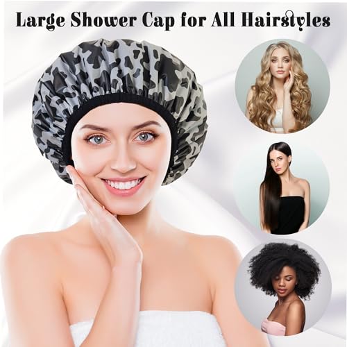 Shower Cap for Women, Shower Caps Reusable Waterproof, Large Plastic Satin Lined Shower Cap for Braids Long Hair - color: Cow stripes