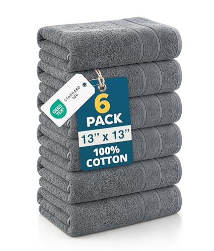 Casa Platino Wash Cloths Pack of 6-100% Cotton Washcloths for Daily use - 13"x13"- Soft, Gentle on Skin, Durable Stitching & Absorbent - Designed for Everyday Showers and Cleansing - Cool Grey - color: 01: Cool Grey, size: 6 Piece Wash Cloth