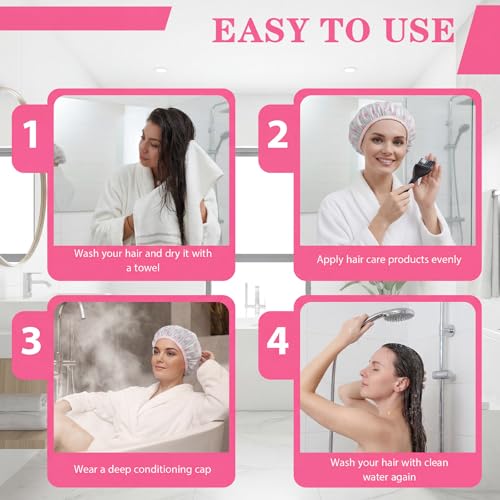 2 Pcs Deep Conditioning Heat Cap, Waterproof Reusable Hair Mask Cap, Double Layer Shower Steam Caps for Hair Dyeing, Perming, Long Thick Hairs Care