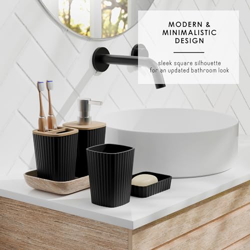 Clara Clark Bathroom Accessories Set - Bathroom Set, Bathroom Sets with Shower Curtain and Rugs, Shower Curtain Set with Bathroom Trash Can - Black - 22PC - color: Black, size: Complete Set + Bath Rugs
