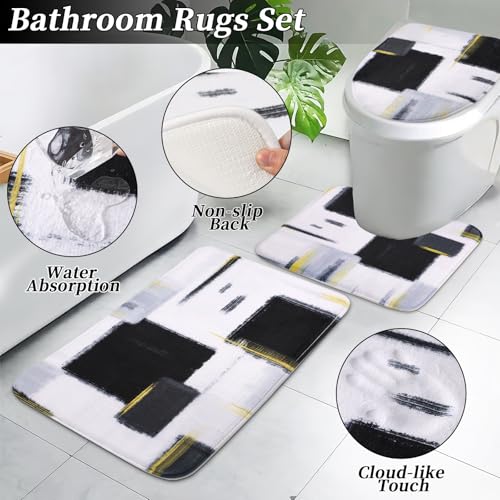 XLHOMO Bathroom Set - Black Bathroom Accessories Set, Bathroom Sets with Shower Curtain and Rugs, Black Shower Curtain Set with Bathroom Trash Can, Soap Dispenser, Soap Dish for Home Decor - color: Plaid Black & Gold, size: Complete Set + Bath Rugs