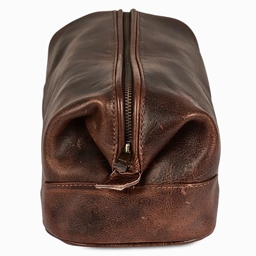 HLC Leather Toiletry Bag for Men Best Gift Premium Genuine Dopp Kit Shaving Kit Organizer Travel Kit Pouch Bag 10 inch Size (Brown) - color: Brown