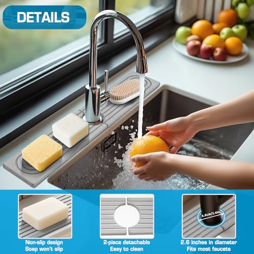 Kitchen Faucet Sink Stone Diatomite Mat Quick Dry,Natura Sink Stone Drying Tray Storage Base,lSuitable For Bathroom,Coffee Corners,Bars,Beautifies The Kitchen Sink - color: Light Gray, size: 23.6" X 4"
