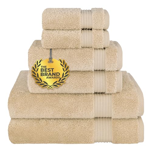 Cotton Paradise 100% Cotton Turkish Towel Set, Soft Absorbent Quick Dry, 6 Piece Towel Set, Beige - color: Beige, size: 6 PC SET (27x54" + 16x28" + 13x13")