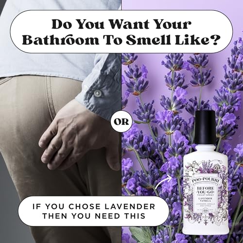 Poo-Pourri Before-You-Go 8oz Air & Toilet Freshener Lavender Vanilla Spray – Instantly Works to Trap Bathroom Odor – Plant Based Ingredients & Essential Oils – with Lavender, Vanilla & Citrus - size: 8 Fl Oz (Pack of 1)