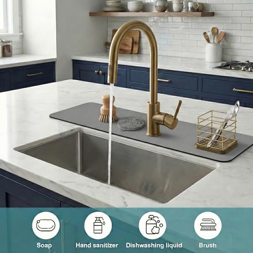 Cuttable Kitchen Sink Faucet Mat: 24"Lx4"W Splash Guard with Center Hole | Customizable Absorbent Non-slip Fabric Rubber Mat, Cut to Fit 2,3,4 Holes Irregular Sink with Soap Dispenser Air Gap - size: 24"Lx4"W