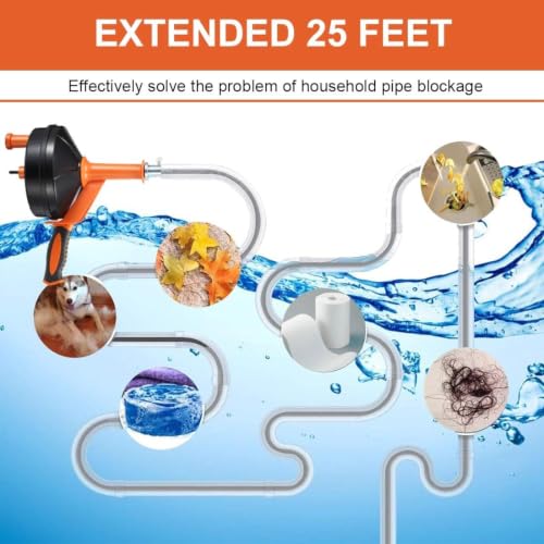 Drain Auger 33ft Drain Clog Remover with Drill Adapter, Flexible Plumbing Snake for Kitchen, Bathroom & Shower, Manual or Drill Powered (33ft Drain Auger + Tool Kit) - size: 33ft Drain Auger + Tool Kit