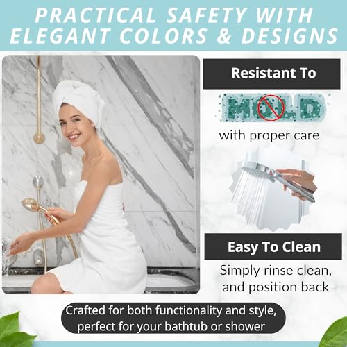 ENKOSI Bath Mat – Large 40 x 16 Inch Non-Slip Bathtub Mat with Suction Cups & Drain Holes – Extra Long Shower Mat for Tub with Marble Print Design (Grey Marble 40x16) - color: Marble Gray