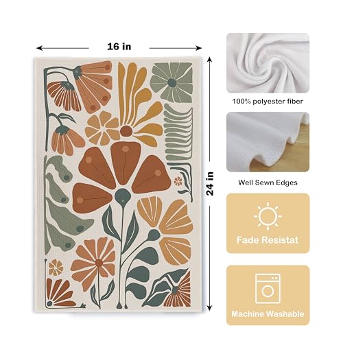 Abstract Boho Floral Kitchen Towels Set of 2, 70s Retro Groovy Dish Towels for Kitchen, Vintage Boho Hand Towels for Bathroom, 16x24 Inches - color: Patterned