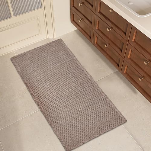 ZALL Tan Waffle Bath Mat,Super Absorbent Non Slip Bathroom Rug,Brown 24x48inch,Machine Washable Ultra Soft Floor Mats - color: Brown, size: 24 x 48 inches(Rectangular)