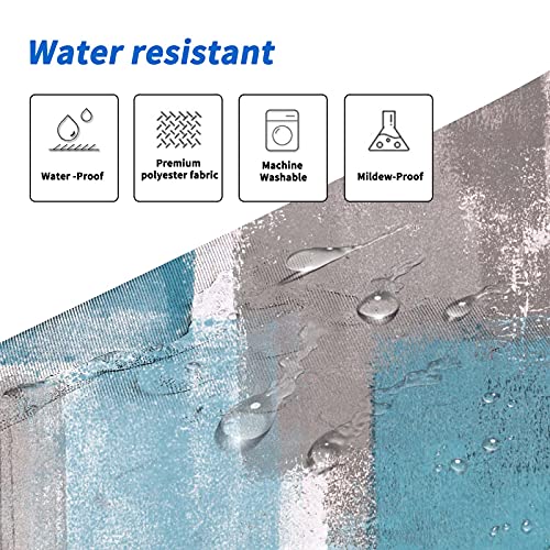 Lnond 4Pcs Bathroom Shower Curtain Sets with Rugs,Sky Blue and Grey White Abstract Painting Bathroom Sets with Shower Curtain and Rugs and Accessories - color: Sky Blue