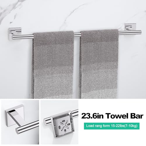 Chrome Towel Bar Bathroom Hardware Accessories Set, 5 Pieces Toilet Paper Holder Towel Holder Set, 23.6 Inch Stainless Steel Towel Racks for Bathroom Wall Mounted - color: Polished Chrome, size: 5pieces A