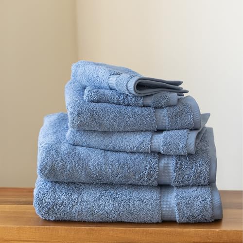 SALBAKOS 100% Turkish Cotton 6-Piece Towel Set | Premium Quality Hotel & Spa Collection | Ultra Soft, Super Absorbent 2 Washcloth, 2 Hand, 2 Bath Towels Sets | Made in Turkey (Blue, 6 Piece Towel Set) - color: Blue, size: 6 Piece Towel Set