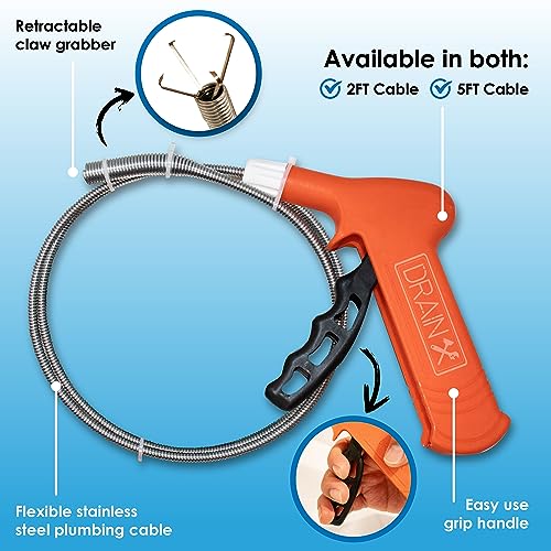 Pistol Grip Grabber Claw, Drain Clog Pickup Snake, Remove Hair and Clogs from Sink, Shower, Tub, Toilet Drains, 2-Ft