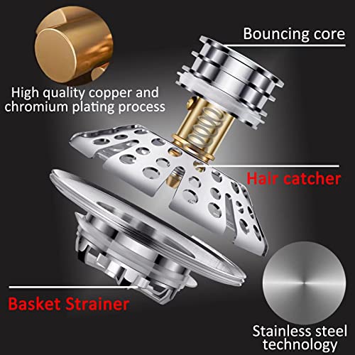 AzWzz Universal Tub Stopper Bathtub Drain Plug, Pop Up Tub Drain Hair Catcher, Drain Cover with Strainer, for 1-3/8 to 2in Bath Drain Hole - color: Chrome Silver, style: Tub Drain Stopper with Hair Catcher