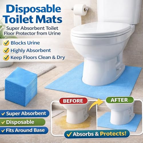 Upgraded 25 Pack Disposable Toilet Mats,Super Absorbent Toilet Floor Protector from Urine,Disposable Toilet Floor Mat for Urine,U Shaped Toilet Mat for Urine,Around Toilet Floor Protector 24" x 22"