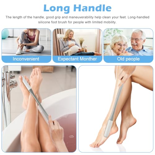 CALIDAKA 3 Pack Toe Scrubber Brush,with 15.75" Long Handle Silicone Shower Foot Scrubber,Toe Cleaning Brush,No Bending to Remove The Dead Skin of The Feet,for Elderly, Pregnant Women