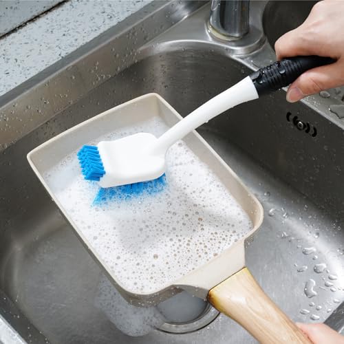 MOSOLAN Dish Brush Set of 3 with Water Bottle Brush, Dish Scrub Brush and Scrubber Brush, Long Handle Kitchen Scrub Brushes for Dishes, Bottles, Cups, Pots, Pans and Sinks, Round Head - style: Round Head