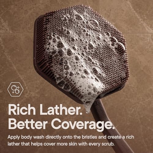 TOOLETRIES Silicone Back Scrubber for Shower, Bath Brush - Chocolate | Long ergonomic handle and non-slip grip make exfoliating hard-to-reach areas simple and comfortable. - color: Chocolate