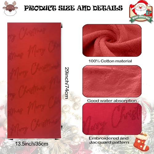 2 Pack Merry Christmas Hand Towels 100% Cotton Jacquard Holiday Kitchen Dish Towels Retro Neutral Red Bathroom Towels Set Gift Seasonal Xmas Winter Bathroom Decor (Red Merry Christmas) - color: Red Merry Christmas