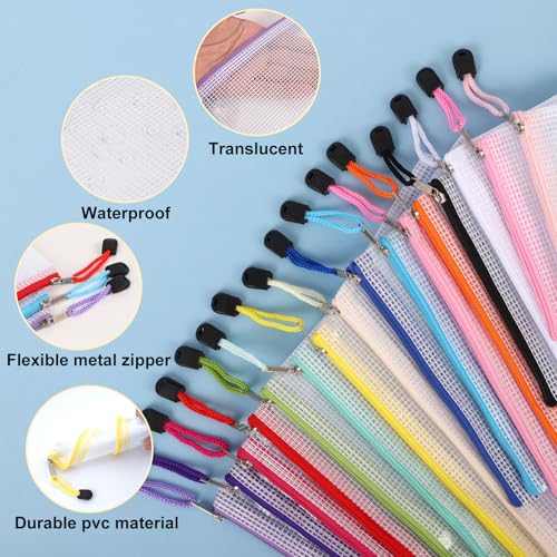 EOOUT 64pcs Mesh Zipper Pouch Bags, 8 Sizes Plastic Bags, 15 Colors | Waterproof Pouches with Slide Fastener for Organization, Multipurpose for Travel, Office and Home Organization - style: Multicolor-64pcs