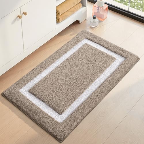 Color&Geometry Extra Soft Bathroom Rugs 36x24, Absorbent Microfiber Bath Rug, Non-Slip Bathroom mat, Washable Plush Bath Mats for Bathroom, Shower, Bathtub, Laundry, Khaki White - color: K, size: 24"x36"