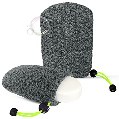 MIG4U Exfoliating Soap Bag for Shower 2 Pieces - Bar Soap Saver Pouch, Bamboo Body Scrubber Exfoliator Pocket in Travel Bathing, Grey - style: 1 exfoliation level - Grey