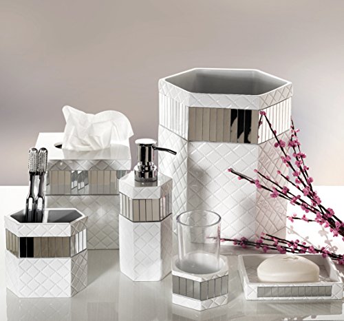 Creative Scents Quilted Mirror White Toothbrush Holder – Bathroom Toothbrush Organizer - Decorative Toothbrush and Toothpaste Holder for Bathroom Holds Multiple Toothbrushes and Paste - style: Toothbrush Holder