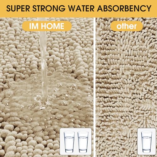 ACCUMTEK Upgrade Luxury 2 Piece Beige Toilet Bathroom Rug Mat 48"x20"+24"x17", Ultra Soft Thick Absorbent Bath Mats, Non Slip Chenille Toilet Mat for Bathroom, Bedroom, Kitchen, Shower, Tub - color: Beige, size: 48"x20"