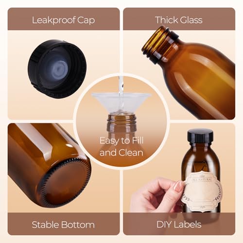 24 Pack 4 OZ Glass Bottles with Lids, Amber Glass Bottles for Homemade Vanilla Extract, Essential Oils, Juice, Potion, Syrup, Liquids, Christmas Gift - color: Amber, size: 24 Pack