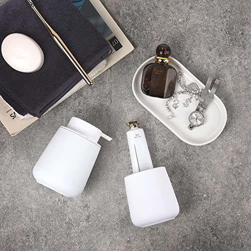 BosilunLife Ceramic Bathroom Accessories Set 3 Pcs, Liquid Soap Dispenser and Toothbrush Holder with Tray, Modern Farmhouse Vanity Decor, White Housewarming Gift - color: White, style: liquid