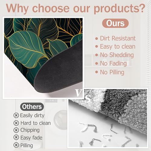 Gold Green Tropic Leaves Bathroom Rugs,Bath Mats for Bathroom, Low Pile Absorbent Bath Mat,Rubber Backing Non Slip Washable Thin Quick Dry Door Mat 17x29.5 Inch - color: Gold Green Tropic Leaves