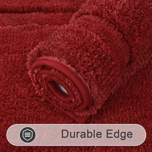 SHACOS Bathroom Rugs Sets 3 Piece with Toilet Lid Cover | Non Slip Absorbent Small Bath Mats 16"x24" U Shape Contour Mat Soft Microfiber Shaggy Machine Washable Bathroom Carpet (Red) - color: Red, size: 16"x24"+U-Shape 20"x24"+Lid Cover 19"x21"