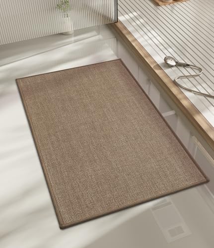 chakme Bathroom Rugs Mat 32x17, Ultra Thin Non Slip Bath Mat Quick Dry Absorbent Bath Mat for Bathroom Floor, (Dark Beige, 32"x17") - color: Dark Beige, size: 1'5" x 2'8" (Rectangular)