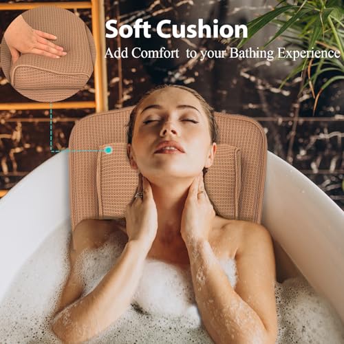 AEROiVi Full Body Bath Pillow with Adjustable Lumbar Roll Pillow Bathtub Cushion with 14 Suction Cups 3D Air Mesh Fit Any Tub Gray Bathroom Accessories Brown - size: 50 inch Brown
