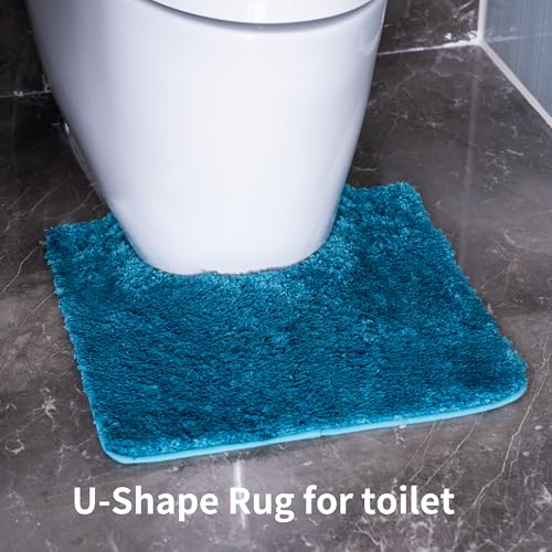 3 Pieces Luxury Bathroom Rug Set with U-Shaped Toilet Rug, Non-Slip Rubber Bottom, Thick Microfiber Fluffy Plush, Water Absorption, Quick Dry, Ultra Soft, Bath Mats for Bathroom, Tub(Turquoise) - color: Turquoise