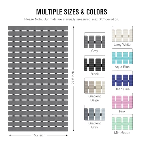 MBOSS Bathtub Mat Non Slip, Shower Mat for Inside Shower, Suction Cups Design and Drain Holes, 27.5 X 15.7 Inch, Bathroom Essentials Safe, Easy to DIY Cut, Soft and Eco-Friendly Materials - color: Grey, size: 27.5" x 15.7" (Rectangular)