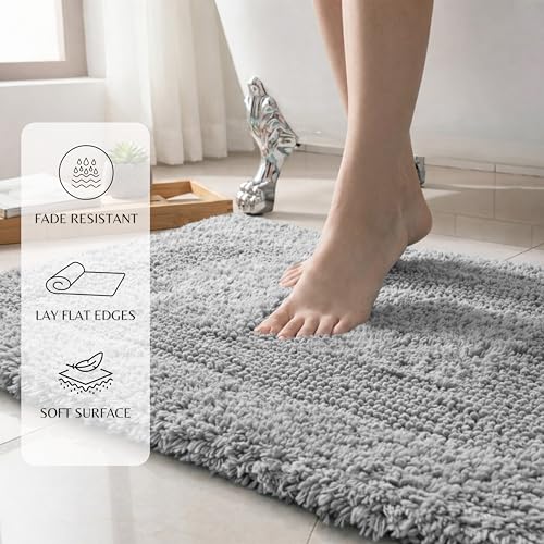 THE BEER VALLEY Set of 2 Reversible Bath Rug 21x32/17x24 Inch - Light Grey | Cotton Absorbent Bathmat for Bathroom, Washable Toilet Throw Thick Mat - color: Light Grey, size: 1'9" x 2'8" (Rectangular)