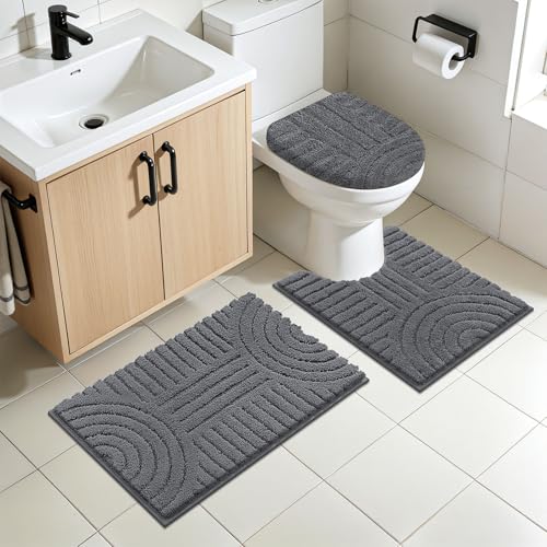 SHACOS Bathroom Rugs Sets 5 Piece Ultra Soft Absorbent Microfiber | Bath Mat with Bath Runner, U Shape Contour Rug, Toilet Lid Cover, Non Slip Machine Washable Carpet for Bedroom, Dark Grey - color: Dark Grey