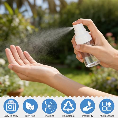 Travel Spray Bottle 2 Pack 1.35oz / 40ml Small Fine Mist Spray Bottles | Empty Mini Spray Bottles Refillable Plastic Travel Bottle - Leak Proof - for Face Toner, Hair Mist, Plants, Cleaning - color: clear+orange