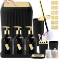 Bathroom Set, Black Bathroom Set Black and Gold Bathroom Accessories Set with Trash Can, 3PCS Soap Dispenser Bathroom Sets - size: Bath Set with Press-Top Trash Can, style: Black