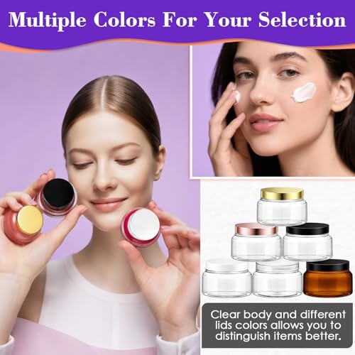 36 Pack 8 oz Plastic Cosmetic Containers With Lids Refillable Clear Empty Travel Jars Containers for Body Butter,Sugar Scrubs,Cream,Lotions,Candy, Waterproof Label&Spatulas - (Gold) - color: Clear-Glod Lid, size: 8 OZ