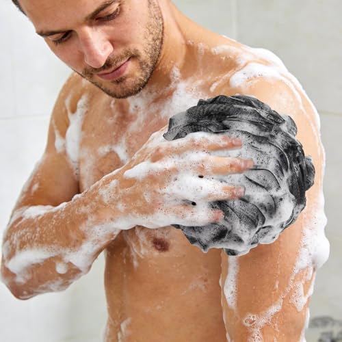 6 Pack Bath Sponge, 100g/pc XXL Large Mesh Pouf Shower Loofah Exfoliating Body Scrubber Shower Scrunchies