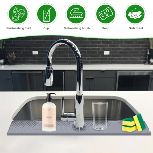 33inch Kitchen Sink Splash Guard Mat,Silicone Material Protects Faucet Handle from Dripping Water,Faucet Mat Splash Catcher,Multipurpose for Kitchen Sink, Sink Sponge Holder